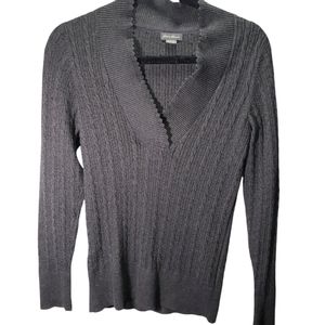 Eddie Bauer Womens Sweater Shawl Neck Line Cable Knit. Sz Tall Medium Gray